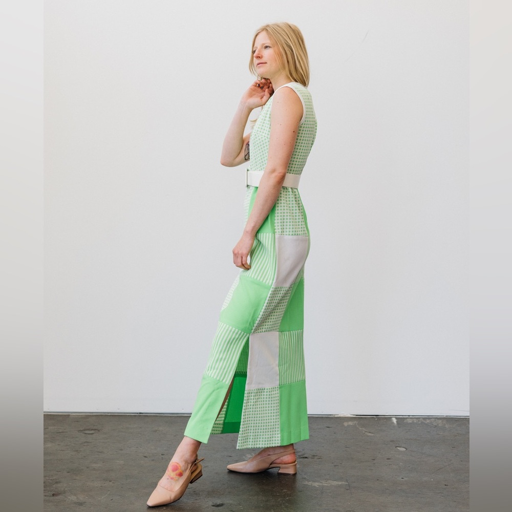 Vintage 60-70's KAY WINDSOR green checkered novelty print dress